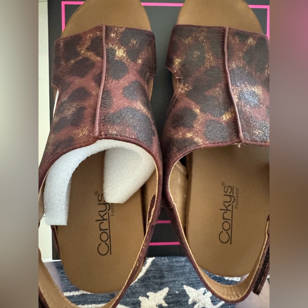 Corkys Women's Leopard Print Sandals - Brown- New